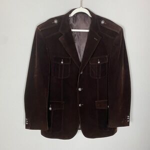 Inserch Velvet Military Blazer Sport Jacket Mens XL Brown Y2K Classic